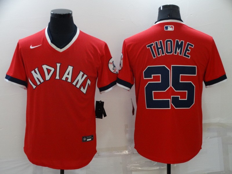 Men 2021 Cleveland Indians #25 Thome red MLB Throwback Jerseys